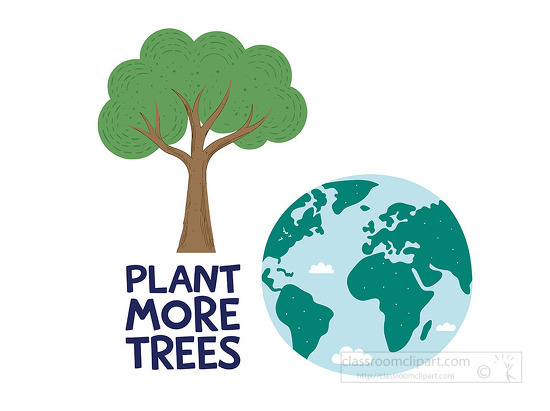 Nature focused design with a leafy tree globe and plant more trees message for earth care campaigns and eco education use