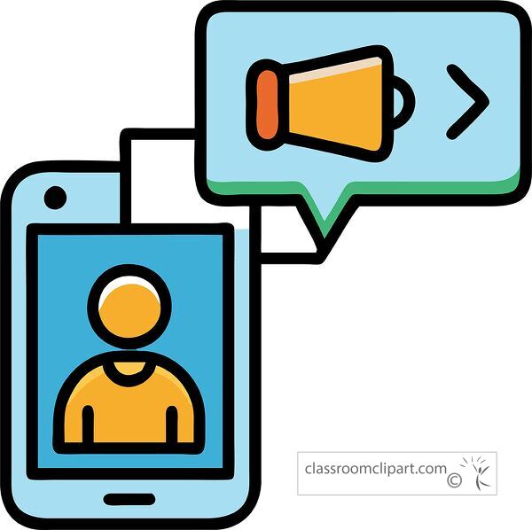 Colorful video call icon featuring a person on a phone with sound symbol