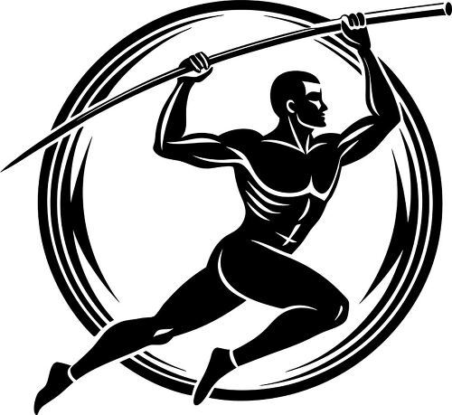 Pole vaulter silhouette against a circular background