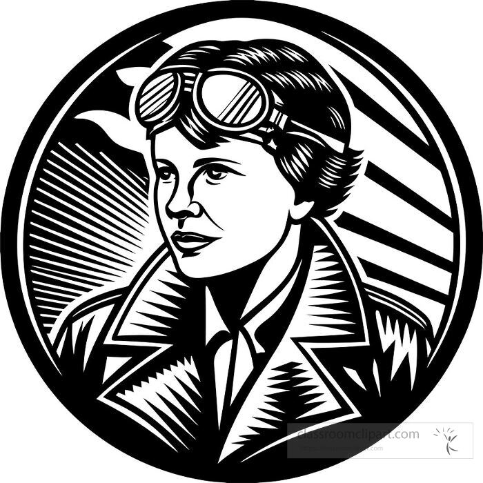 retro styled portrait illustration of aviation pioneer amelia earhart with flight goggles ideal for historical education and women in history visuals