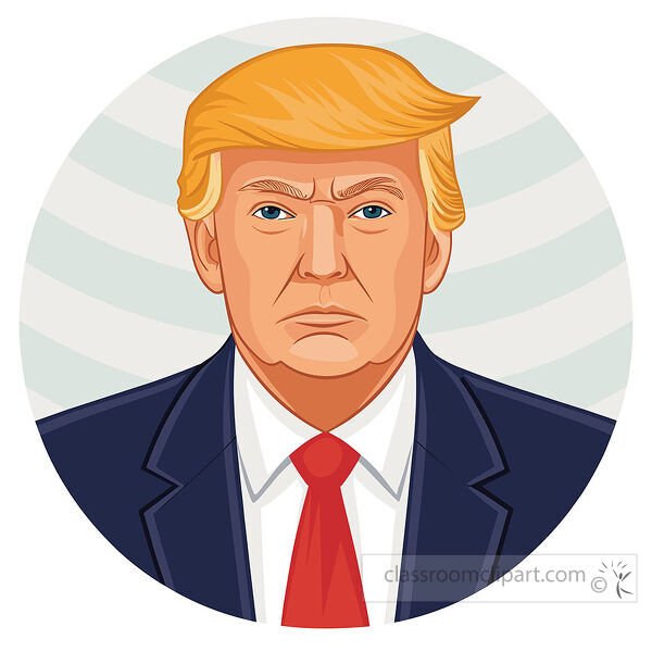 portrait President Donald Trump wearing a dark suit white shirt and red tie