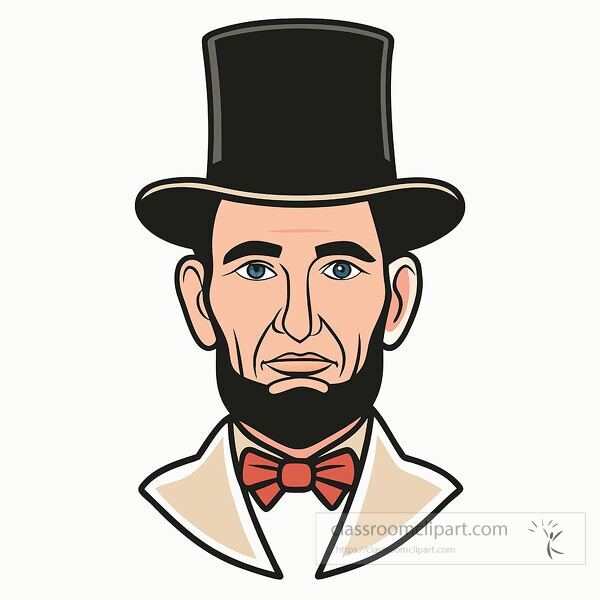 Simple portrait of Abraham Lincoln with iconic top hat and bow tie