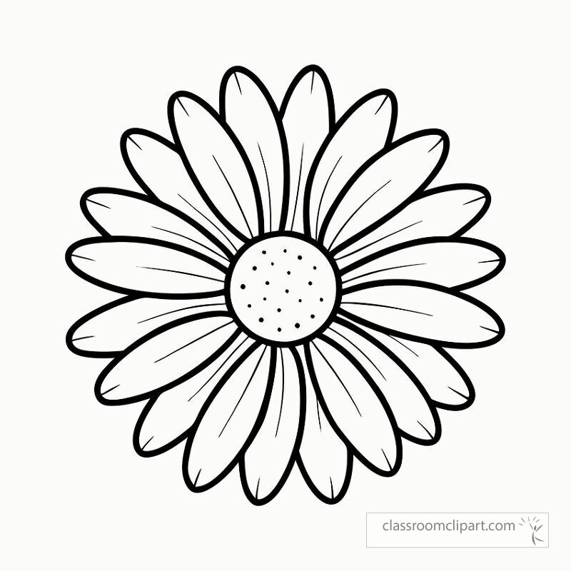 This black outline design features a daisy flower with detailed petals and a round center. Ideal for art projects educational activities or relaxing coloring sessions at home.