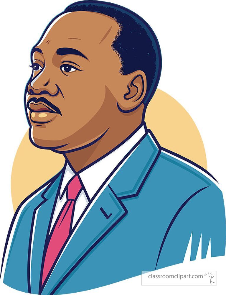 This artwork features a stylized depiction of Martin Luther King showcasing his serious expression and suit. It is suitable for educational materials and presentations on civil rights.