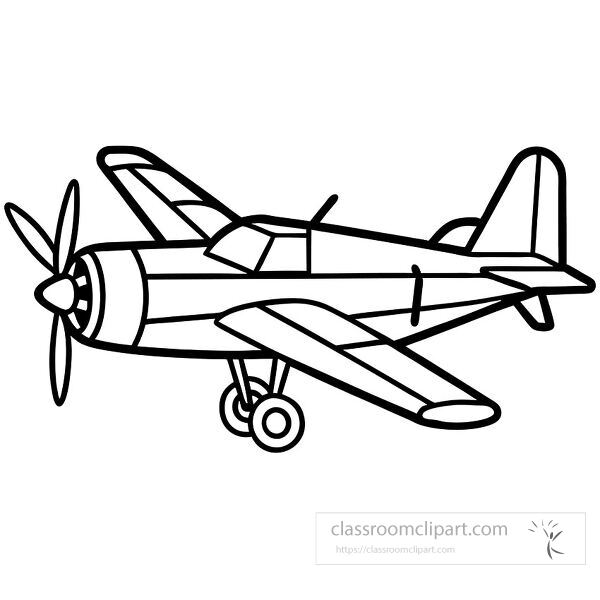 Line art depiction of a vintage propeller airplane in profile view