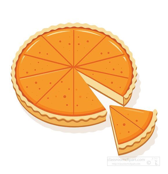 Whole pumpkin pie with one slice removed perfect for fall clipart thanksgiving crafts and seasonal food designs