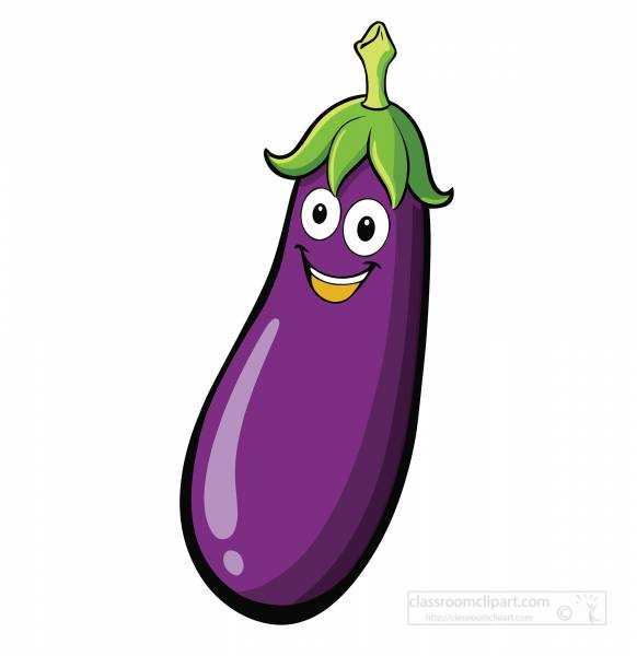 purple eggplant with a happy smiling expression and fun cartoon design