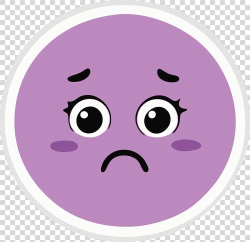 A purple themed sad emoji sticker with a worried expression great for representing concern sadness or anxiety