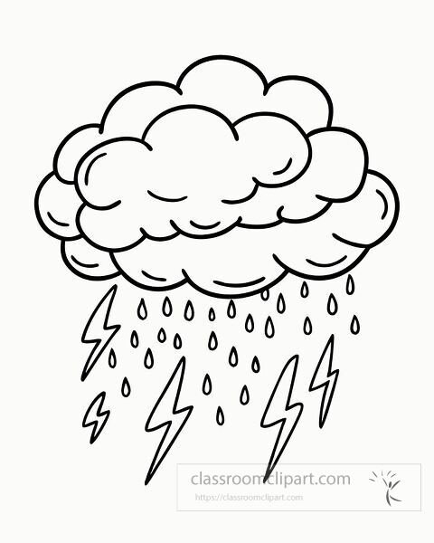 storm clouds with heavy rain and lightning coloring page