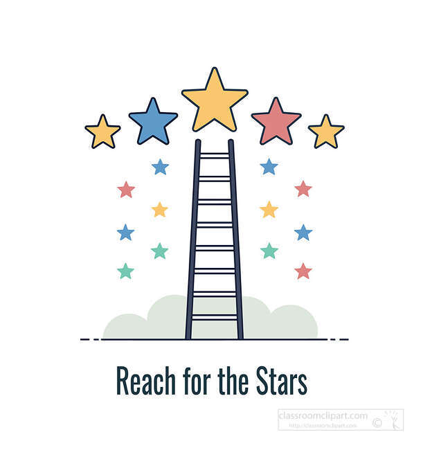 Reach for the Stars lettering with a ladder colorful stars and a cap above the top star