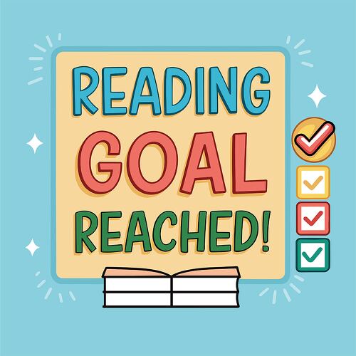 A motivational reading themed illustration celebrating reaching reading milestones