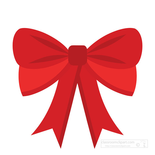 red Christmas bow with shading and long ribbon tails on a white background