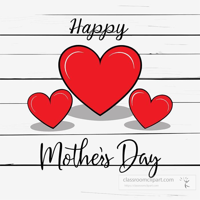 illustration of three red hearts with Mother