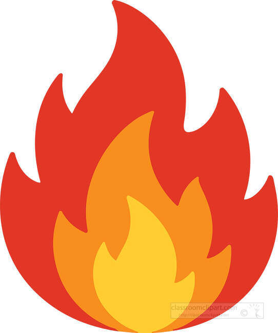 Large red orange and yellow fire flames shown on a white background