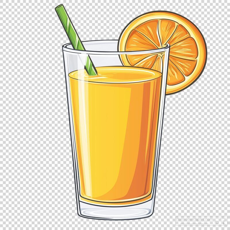 Refreshing Glass of Orange Juice With a Slice and Straw