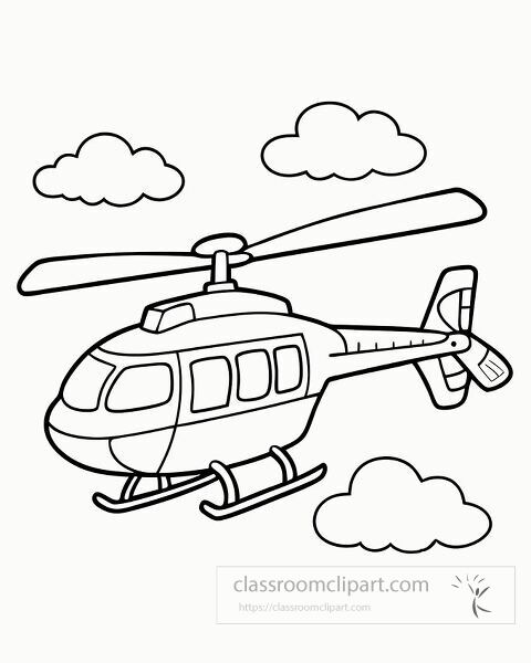 Enjoy a fun rescue helicopter flying through the clouds printable