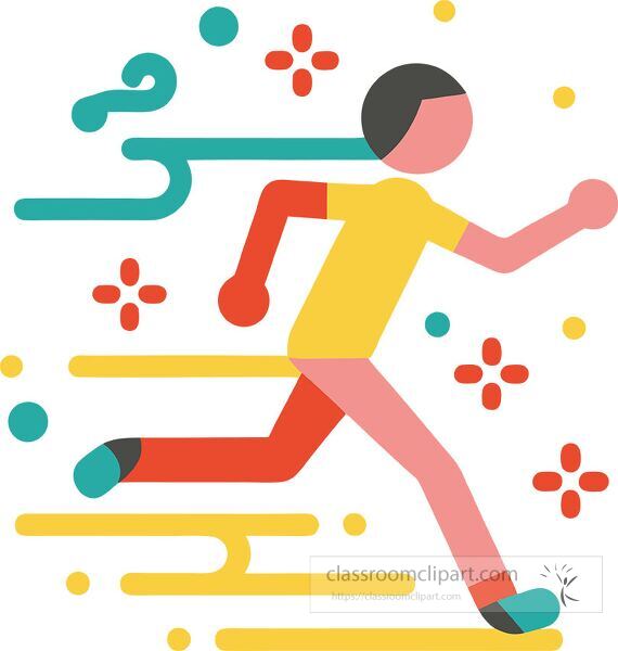 Minimalist design depicting a figure running with vibrant colors