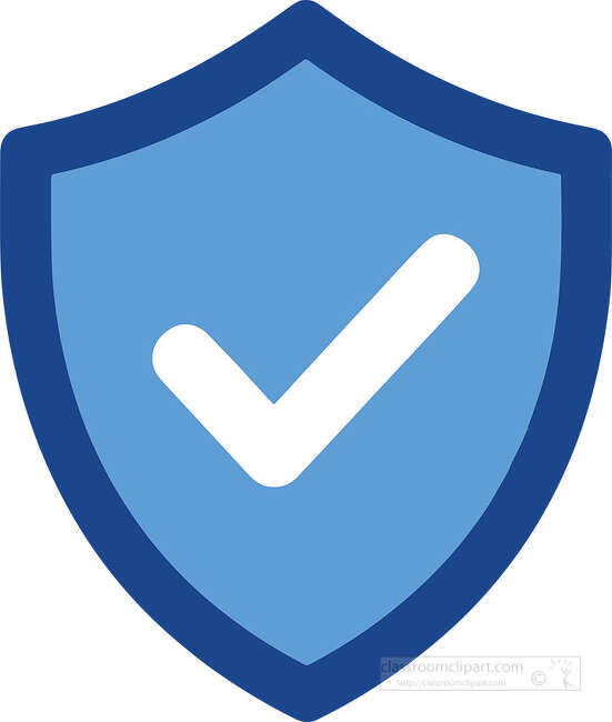 Blue shield with a white check mark on a white background