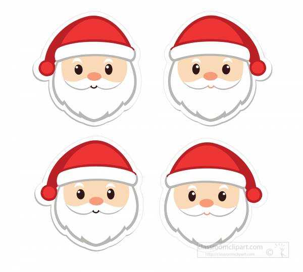 Collection of Santa Claus face stickers with variations in expression