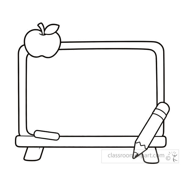School board frame coloring page with apple chalk and pencil for preschool classroom printables