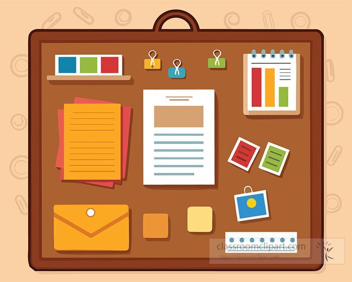 bulletin board with organized documents color tags sticky notes and calendar for classroom decoratio