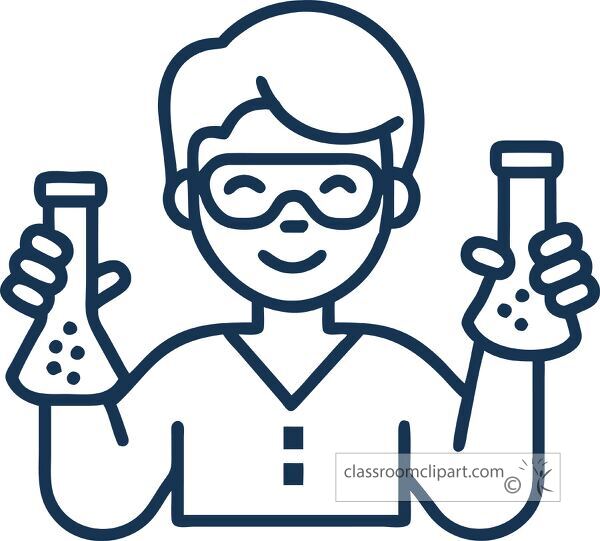 Happy student in lab gear with test tubes icon