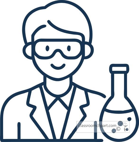 Line art of a science teacher holding a flask icon