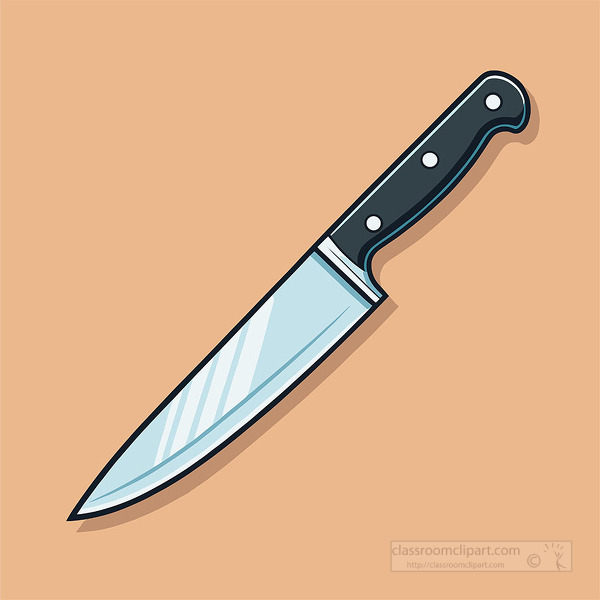 illustration of a kitchen knife with a shiny blade and black handle