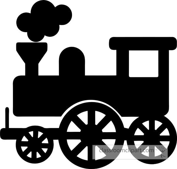 A silhouette of a classic steam locomotive with a chimney and wheels