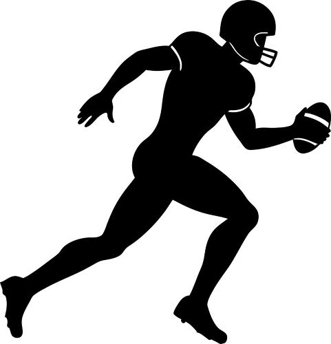 Dynamic silhouette of a football player sprinting forward with ball