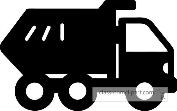 A simple black silhouette of a garbage truck