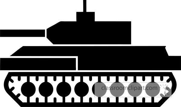 A black silhouette of a tank, showcasing its turret and tracks