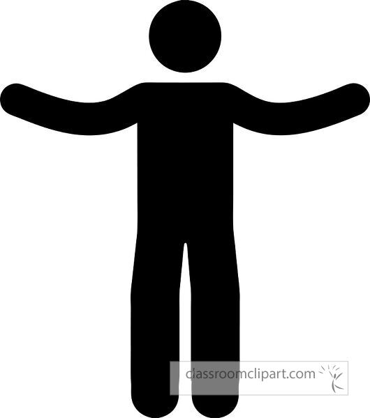 A simple black silhouette of a person with arms outstretched symbolizing openness