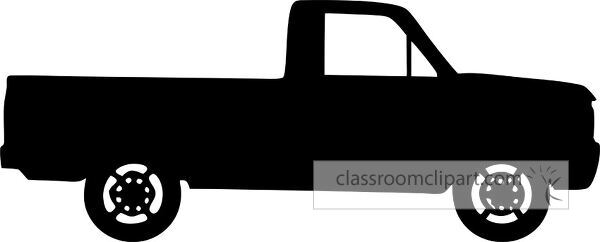 A silhouette of a pickup truck viewed from the side