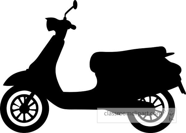 A silhouette of a scooter with a rounded body two wheels