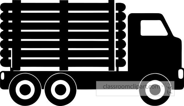 A simple black silhouette of a truck carrying logs