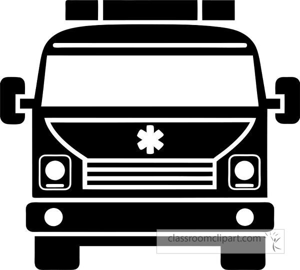 A black silhouette of an ambulance truck facing forward