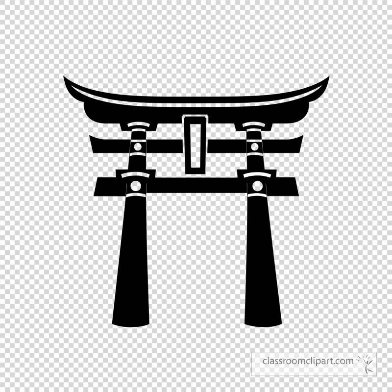 A minimalist depiction of a Japanese gate featuring bold black lines on a transparent background Suitable for design projects or cultural themes with an elegant touch