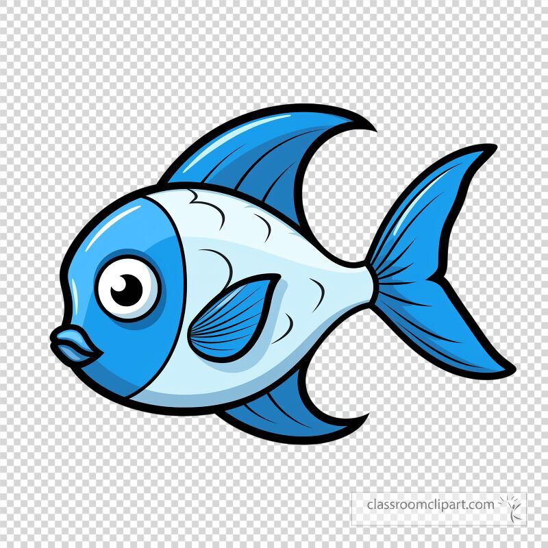 Bright blue fish swims gracefully with oversized eyes and a cheerful expression The vibrant colors and simple shape emphasize a fun and playful underwater theme ideal for various creative projects