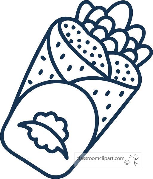 Simple line icon of a breakfast burrito filled with ingredients