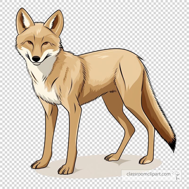 A cartoon style coyote stands confidently with its tail held high The animal has a simple design featuring light brown fur and expressive features embodying a friendly demeanor