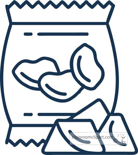 Simple line icon showing a chips bag with shapes inside