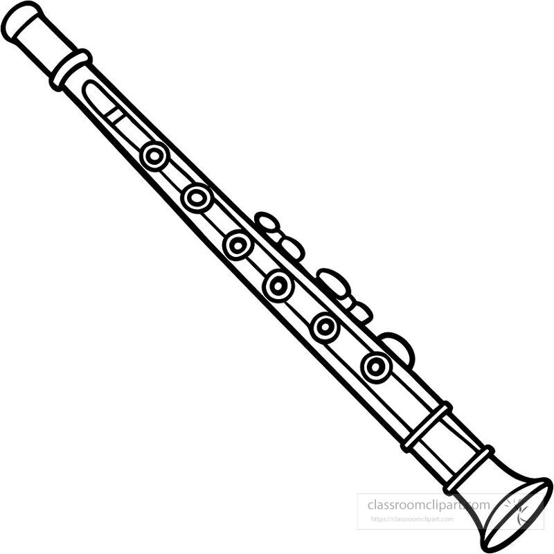 This clip art features a minimalistic black and white line drawing of a long musical instrument It showcases the design and key holes in detail without extra embellishments