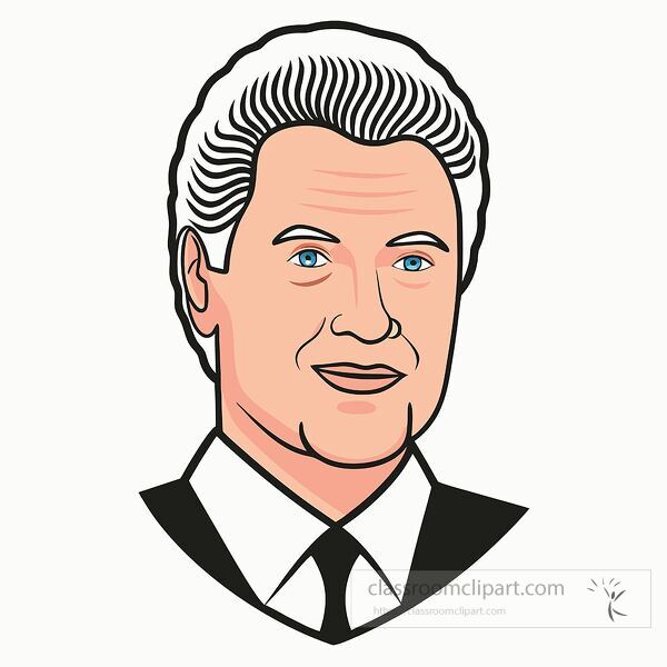 Simple portrait illustration of William Jefferson Clinton with a smile