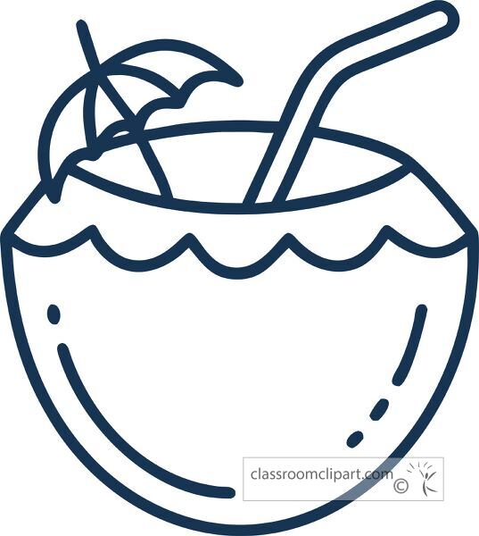 A simple line icon representing a coconut drink with a straw