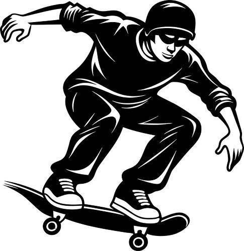 A silhouette of a skateboarder executing tricks on a board with style