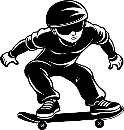 Energetic skateboarder making sharp turns in silhouette form