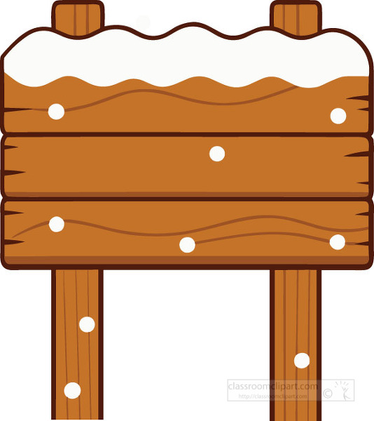 small wooden sign stands in the snow with snowflakes falling around it
