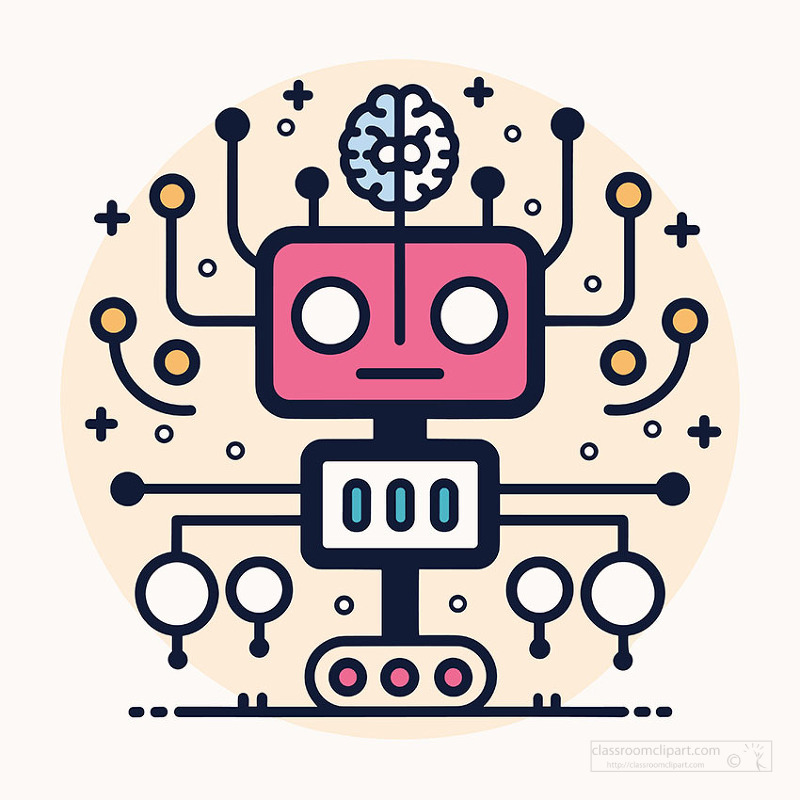 modern robot design with connected circuits representing artificial intelligence processing