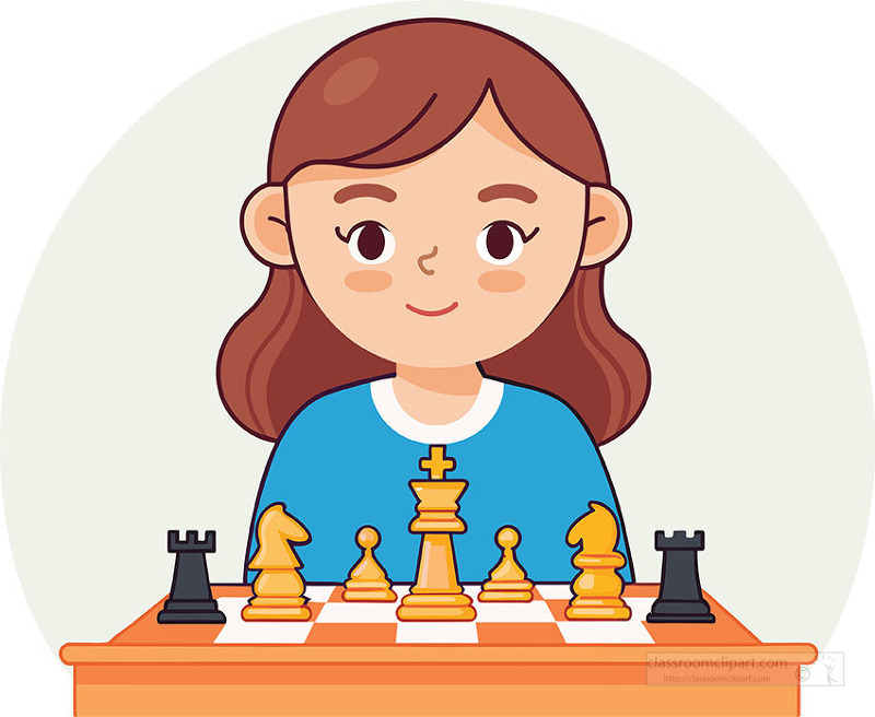 Smiling girl sits at a table focused on a chessboard making a strategic move great for teaching critical thinking and board game activities for kids